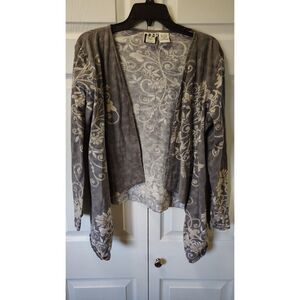 Take Two Clothing Co. Gray Floral Acid Wash Open Front Cardigan Medium